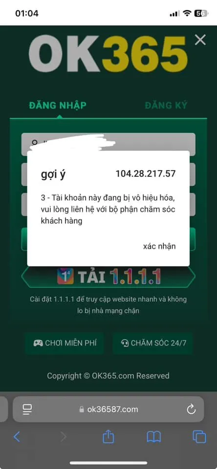 Nhà cái OK365 lừa đảo