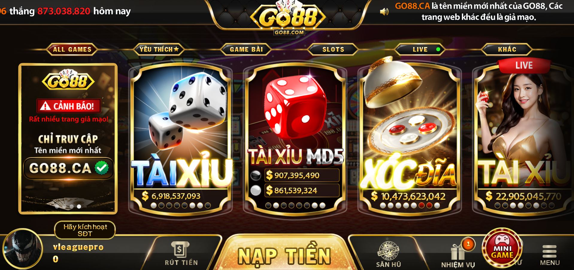 Giao diện Go88 chính hãng