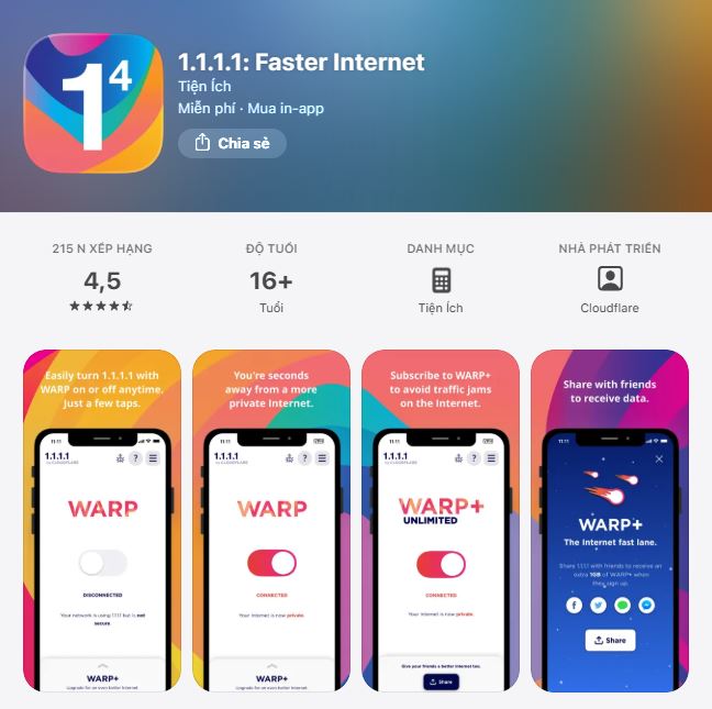 Ứng dụng 1.1.1.1 trên iOS